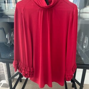 Chic Red Blouse with Ruffle Sleeves
